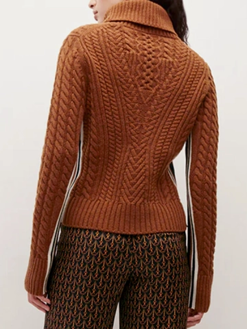 Suéter Casual de Cuello Alto para Mujer de Punto de Torsión Pullover de Manga Larga con Rayas Laterales Suave Cálido Otoño Invierno
