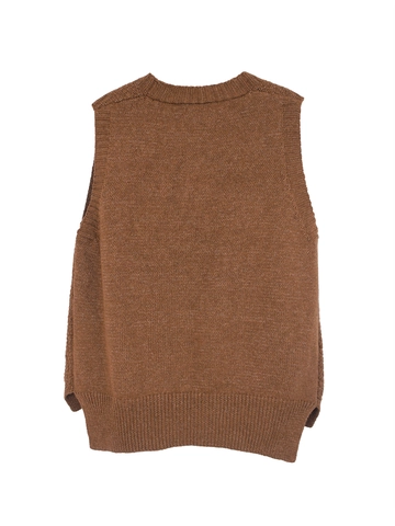 Chaleco de Suéter de Punto Casual para Mujer con Cuello en V Holgado sin Mangas con Bolsillo Dobladillo Acanalado Color Sólido Top de Poliéster