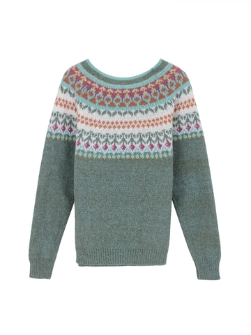 Suéter de Punto Fair Isle Casual para Mujer Patrón Geométrico Vintage Cuello Redondo Manga Larga Pulóver