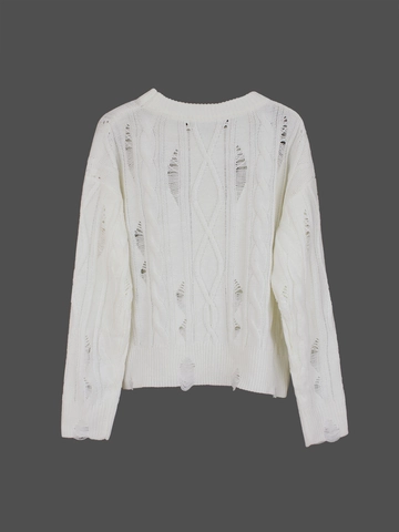 Maglione da Donna Casual Girocollo Manica Lunga Distressed Trecce Tinta Unita Pullover Largo Top in Maglia Calda