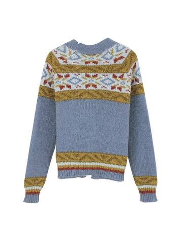 Cárdigan de Punto Geométrico Vintage para Mujer Suéter de Manga Larga Cuello en V Patrón Fair Isle con Botones Tops Informales Cálidos