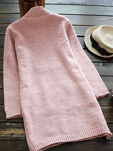 Women's Casual Ribbed Knit Cardigan Long Sleeve V-Neck Open Front Sweater With Pockets Solid Color Soft Longline Top