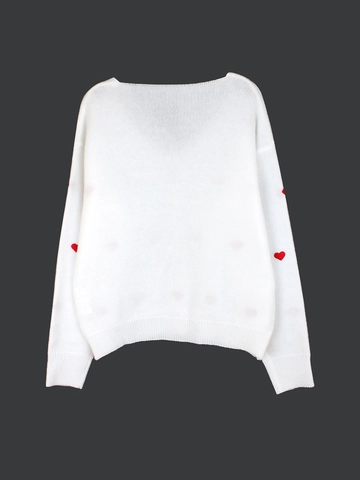 Women Casual V Neck Heart Pattern Knitted Sweater Long Sleeve Loose Pullover Top Autumn Winter Sweet Knitwear