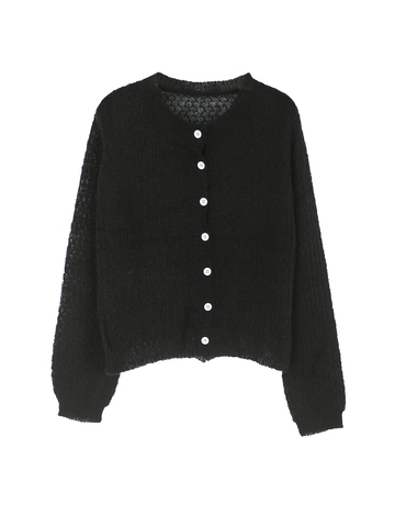 Cardigan Donna Manica Lunga Lavorato a Maglia Traforata Con Bottoni Maglione Crochet Trasparente Sottile Top Casual Morbido