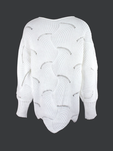 Pullover da Donna Casual Traforato a Maglia Texture a Onde Ampio Manica Lunga Girocollo Uncinetto Maglieria Quotidiana