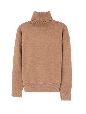 Women Casual Turtleneck Knitted Sweater Loose Fit Drop Shoulder Long Sleeve Soft Ribbed Hem Pullover Top Autumn Winter