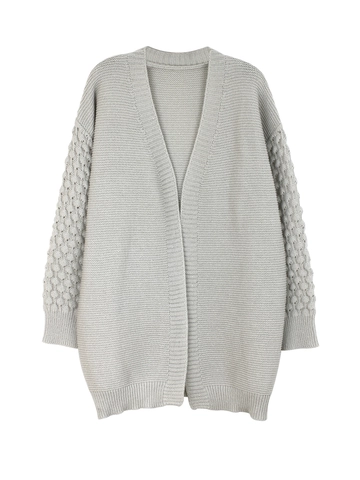 Cárdigan de Punto Casual de Media Longitud para Mujer Frente Abierto Manga Larga Chaqueta de Punto Gris Claro