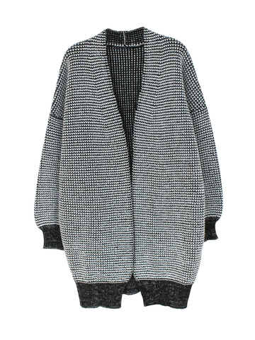 Women Casual Plaid Knit Cardigan Loose Long Sleeve V-Neck Open Front Sweater Grid Pattern Autumn Winter Outwear