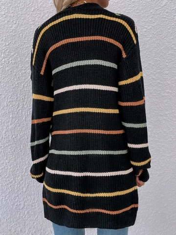 Cárdigan de Punto a Rayas para Mujer Suéter Manga Larga Cuello en V Frente Abierto Rayas Horizontales de Colores Top Casual