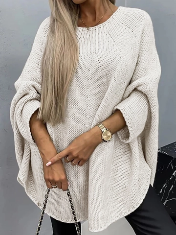Maglione Oversize da Donna Manica a Pipistrello Maglia Grossa Girocollo Pullover Largo Casual Mezza Lunghezza Autunno Inverno