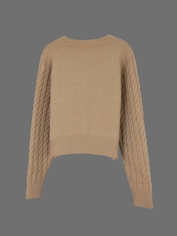 Women Cable Knit Cardigan Long Sleeve Round Neck Button Down Casual Sweater Jacket Camel Solid Soft Warm Fall Winter Tops