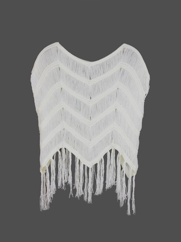 Top da Donna all'Uncinetto Bohemian Traforato a Maglia con Frange Maglietta a Maniche Corte Copricostume da Spiaggia Pullover Casual