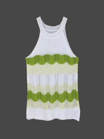 Canotta in Maglia Donna con Scollo all'Americana a Righe Ondulate a Rete Senza Maniche Casual Vacanza Spiaggia Estate Boho Top