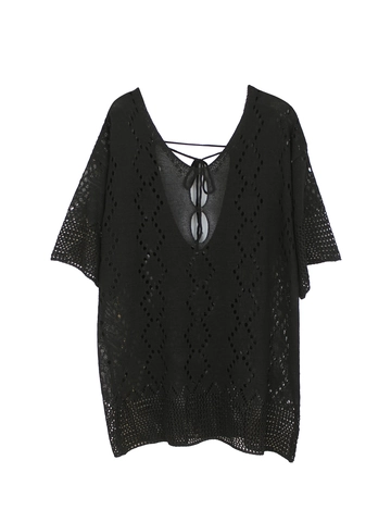 Damen Casual Ausschnitt Häkeln Strand Cover Up Mittellang Locker Kurzarm V-Ausschnitt Strickoberteil Für Sommerurlaub