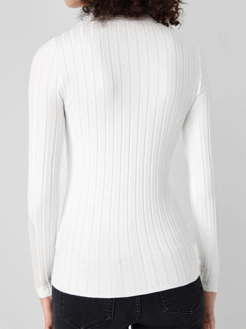 Dames Slim Fit Mock Neck Ribgebreide Trui Wit En Zwart Lange Mouw Casual Pullover Tops Voor Lente Herfst
