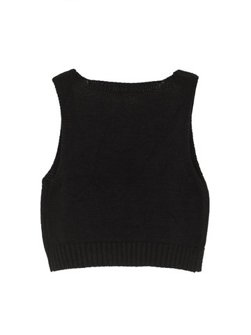 Top e Gilet in Maglia Casual da Donna Motivo a Fungo Scollo Quadrato a Costine Senza Maniche Top Corto Rosa e Nero per Donna