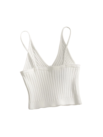 Canotta Donna con Scollo a V in Maglia a Costine Senza Maniche Gilet Basic Bianco E Grigio Casual Estate Sexy Intimo