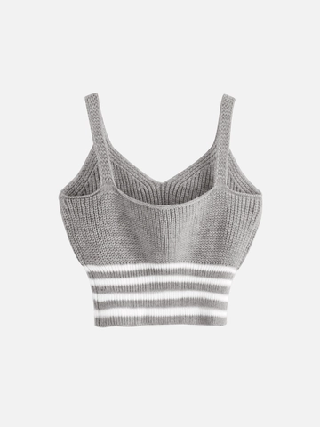 Women Knit V Neck Striped Tank Tops Grey And Black Ribbed Sleeveless Crop Cami Tops Casual Summer Vest Wardrobe Essentials