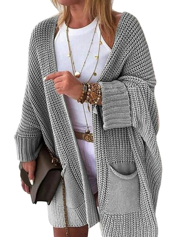 Damen Casual Oversize Strickjacke Pullover Langarm Offene Vorderseite Oberbekleidung Mit Großen Taschen Einfarbig Weich Herbst Winter Top