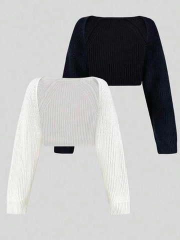 Coprispalle Donna in Maglia Cropped a Coste Manica Lunga Completo Due Pezzi Casual Spiaggia Top Aperto