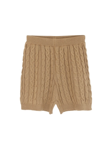 Women Cable Knit Shorts High Waist Warm Knitted Shorts Ribbed Elastic Waistband Polyester Casual Home Shorts Pack