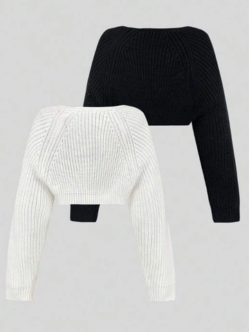 Coprispalle Donna in Maglia Cropped a Coste Manica Lunga Completo Due Pezzi Casual Spiaggia Top Aperto