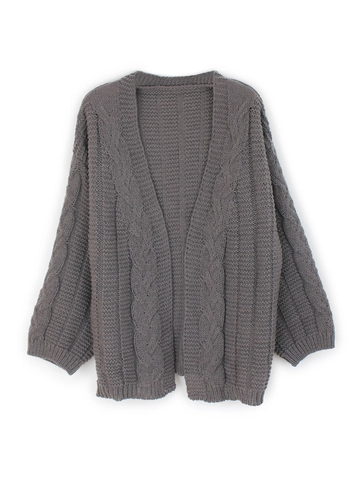 Women's Casual Oversized Cable Knit Cardigan Long Sleeve V Neck Solid Color Loose Knitwear Sweater Coat For Autumn Winter