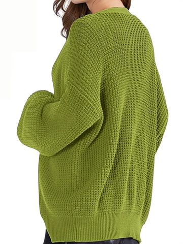 Women's Casual Waffle Knit Cardigan Sweater V Neck Long Sleeve Drop Shoulder Single Breasted Button Up Loose Knitwear Jacket