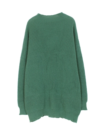 Vestido de Punto con Cuello Alto para Mujer Manga Larga Extragrande Pullover Acanalado Top de Punto Midi Verde
