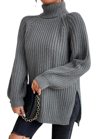 Γυναικείο Casual Πλεκτό Πουλόβερ με Ζιβάγκο Oversized Χοντρή Πλέξη με Πλαϊνό Σχίσιμο Μακρυμάνικο Φθινόπωρο Χειμώνας Tops