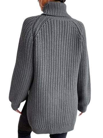 Γυναικείο Casual Πλεκτό Πουλόβερ με Ζιβάγκο Oversized Χοντρή Πλέξη με Πλαϊνό Σχίσιμο Μακρυμάνικο Φθινόπωρο Χειμώνας Tops