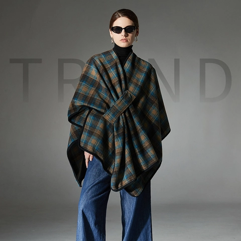 Damen Mittellanges Plaid Schal Cape Karomuster Wickelschal Für Winter Warm Mode Streetwear Polyester Gittermuster Überwurf