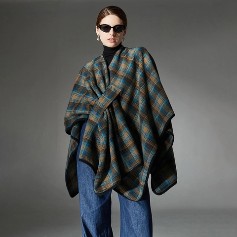 Damen Mittellanges Plaid Schal Cape Karomuster Wickelschal Für Winter Warm Mode Streetwear Polyester Gittermuster Überwurf