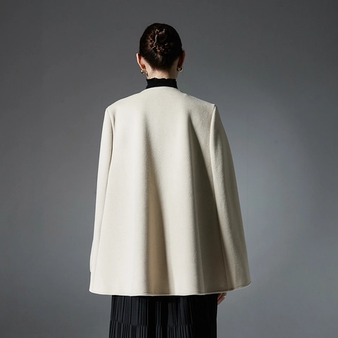 Damen Eleganter Doppelseitiger Umhang Aus Wollimitat Ärmelloser Schal Poncho Jacke Winter Warme Vorne Offene Gürtel Oberbekleidung