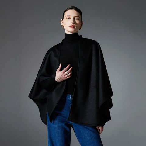 Damen Casual Doppelseitiger Poncho Umhang Mit Gürtel Offene Vorderseite Dicker Winter Schal Wickel Einfarbig Eleganter Damen Mantel