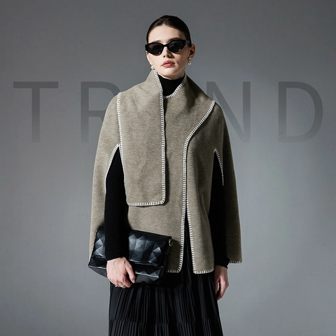 Women Winter Blanket Stitch Cape Shawl Double Sided Woolen Poncho Wrap Elegant Soft Warm Pashmina For Daily Casual Wear