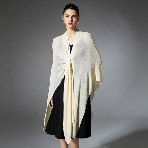Women Elegant Knitted Shawl Cardigan Acrylic Nylon Blend Twist Knot Soft Draped Wrap Pashmina Outerwear For Daily Travel