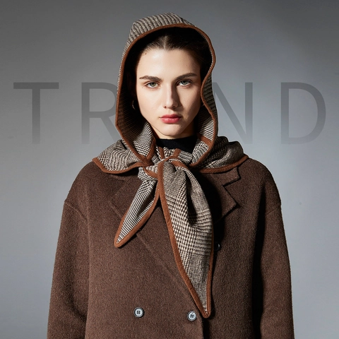 Bufanda con Capucha Pata de Gallo Vintage para Mujer Invierno Cálido Capa Triangular Chal Estilo Pasamontañas Ribete en Contraste