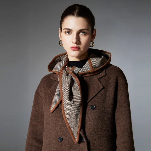 Bufanda con Capucha Pata de Gallo Vintage para Mujer Invierno Cálido Capa Triangular Chal Estilo Pasamontañas Ribete en Contraste