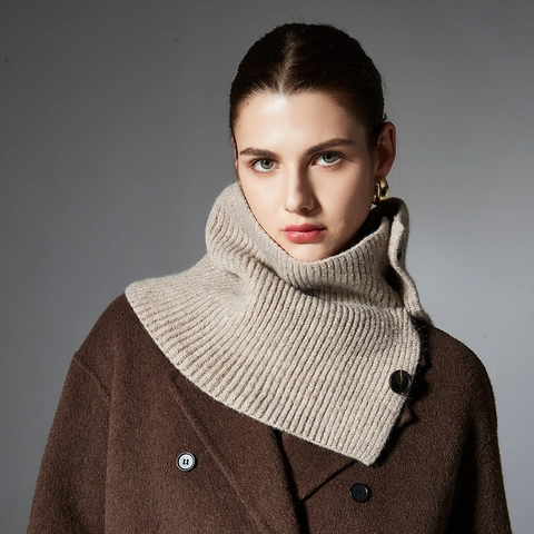 Dames Winter Gebreide Nekwarmer Wolmix Geribbelde Knoop Col sjaal Thermische Hoge Hals Geêleerd Gehaakte Cirkel Sjaal Kraag