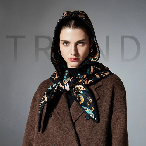 French Style Paisley Print Balaclava Hooded Scarf Women Winter Warm Triangular Cape Shawl Bohemian Double Sided Wrap