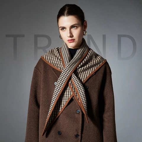 Foulard Triangulaire Femme Vintage Pied-de-poule Polyester Hiver Chaud Plaid Enveloppement Châle Élégant Pour Dame Quotidien