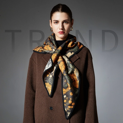 Scialle Triangolare da Donna Vintage con Stampa Floreale a Foglia Elegante Effetto Satine Jacquard Doppio Lato per Autunno Inverno