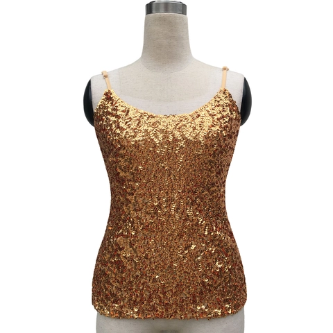Damen Sexy Pailletten Leibchen Slim Fit Tank Top Metallic Glänzend Ärmellos Weste Für Party Club Bankett Glitzer Spaghetti Träger Top