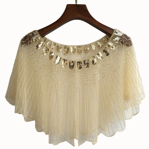 Vintage Gatsby Pailletten Netzschal Für Damen Besticktes Abendcape Für Hochzeiten Elegantes Festonrand Bolero Wickeltuch