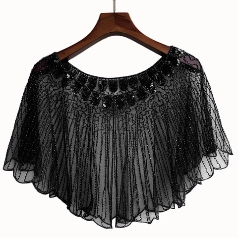 Damen Retro 1920er Pailletten Netz披肩 Cape Vintage Bestickter Bolero Für Abend Bankett Party Hochzeit Elegantes Tuch