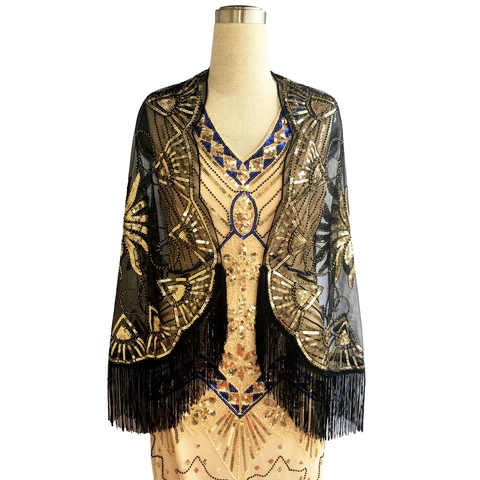 Scippa con Nappine e Paillettes Vintage Gatsby anni '20 Donna Sera in Maglia con Perline per Banchetto Festa Matrimonio Accessori