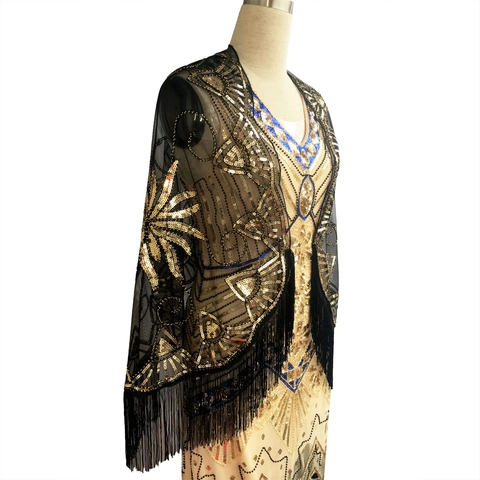 Scippa con Nappine e Paillettes Vintage Gatsby anni '20 Donna Sera in Maglia con Perline per Banchetto Festa Matrimonio Accessori