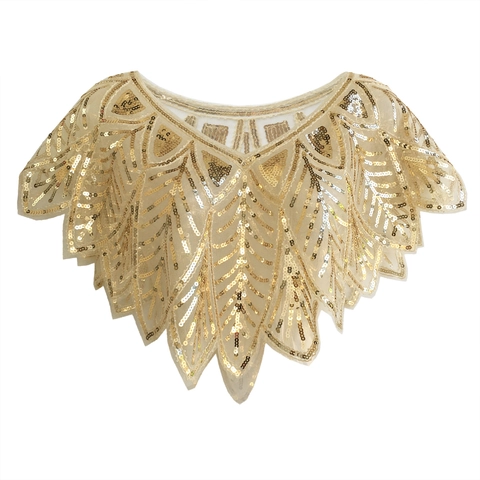 1920s Vintage Sequin Shawl Mesh Beaded Capelet For Evening Party Gatsby Style Wedding Bridal Wrap Scalloped Hem Women Accessory