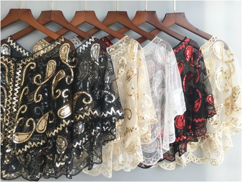 Chal de Noche de Malla con Lentejuelas Vintage de los Años 20 para Mujer Bolero Gatsby Capa para Boda Fiesta Banquete Prom Accesorios de Moda
